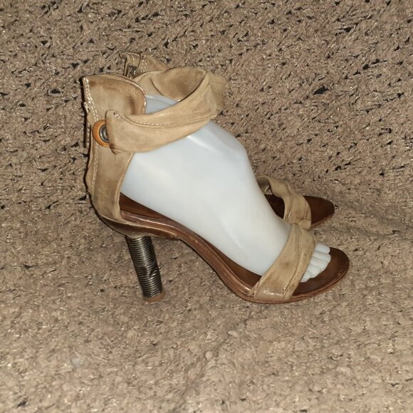 A.S.98 STEAMPUNK-Distressed Tan Leather-Ankle Wrap-Back Zip-Metal Screw Heel-Sz - Picture 5 of 10